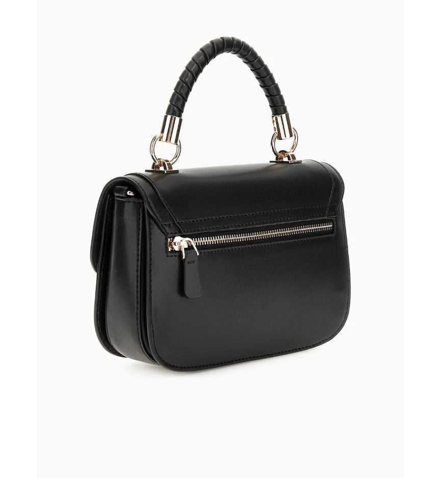 GUESS Orlina Top Handle Crossbody Bag – Black Textured Faux Leather #68