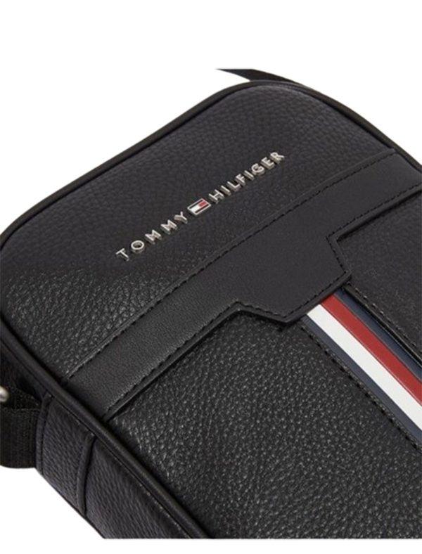 Tommy Hilfiger Polished Black Leather Reporter Bag for Men #48