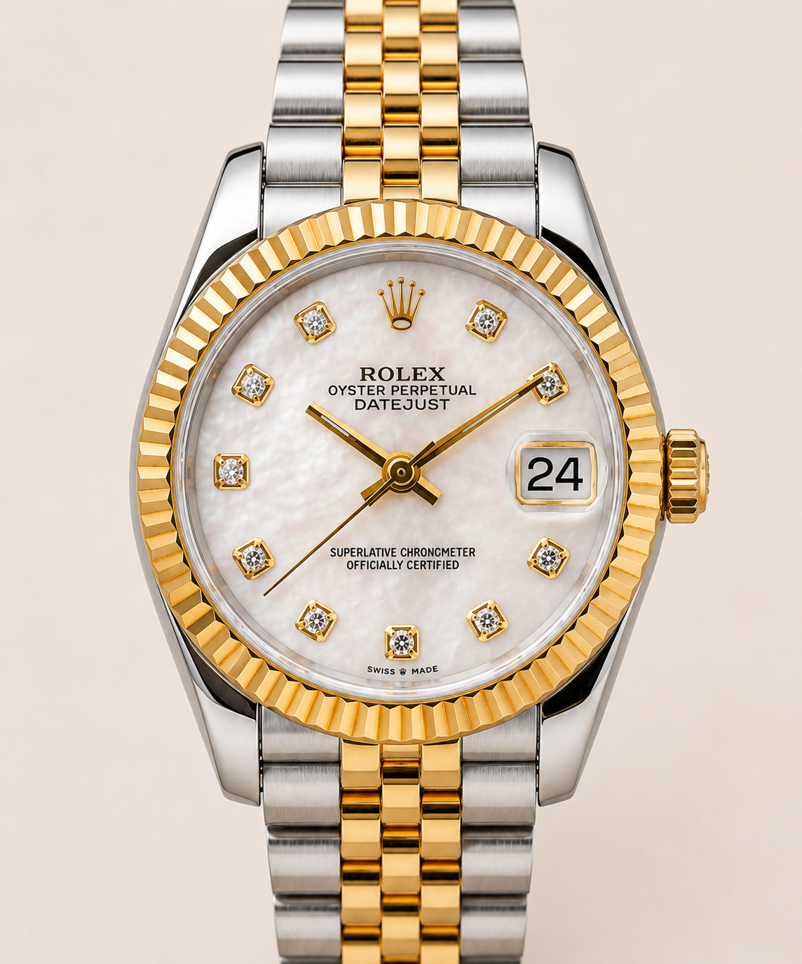Luxury Rolex Datejust Elegant Two-Tone Gold & Silver Edition with White Mother of Pearl Diamond Dial Rolex-w.02