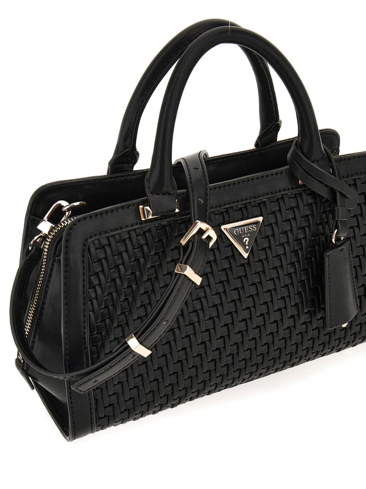 GUESS Woven Satchel Bag - Elegant Midnight Black #169