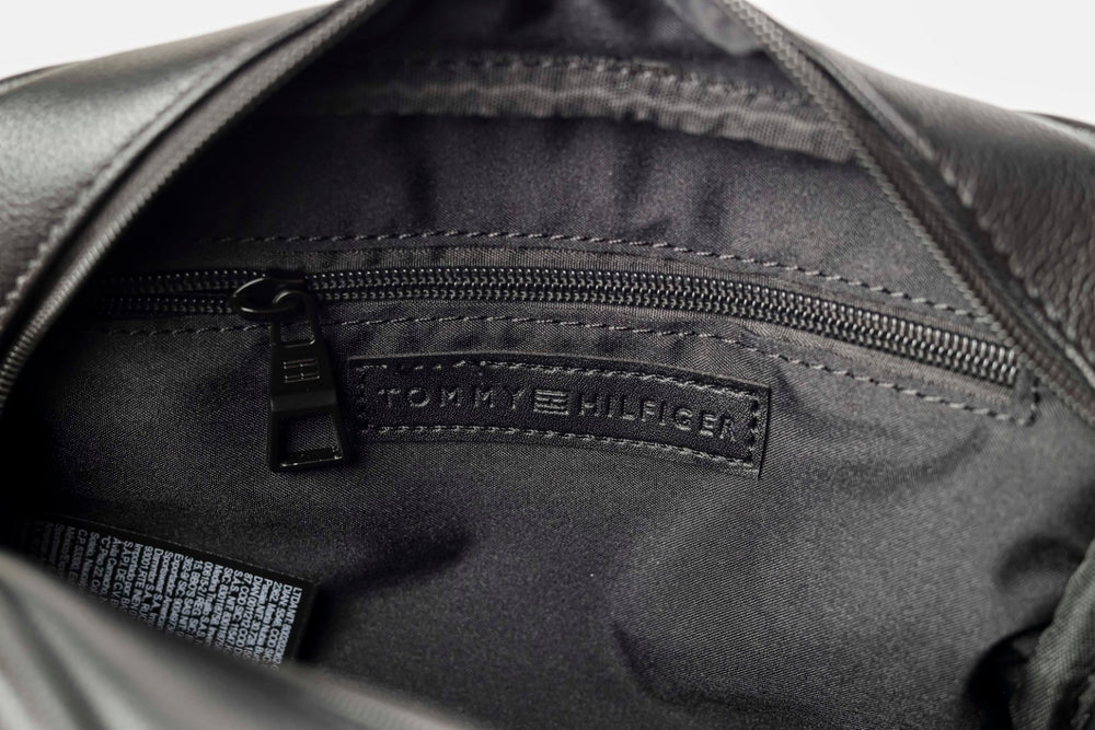 Tommy Hilfiger Polished Black Men’s Pouch With Corner Stripe #41