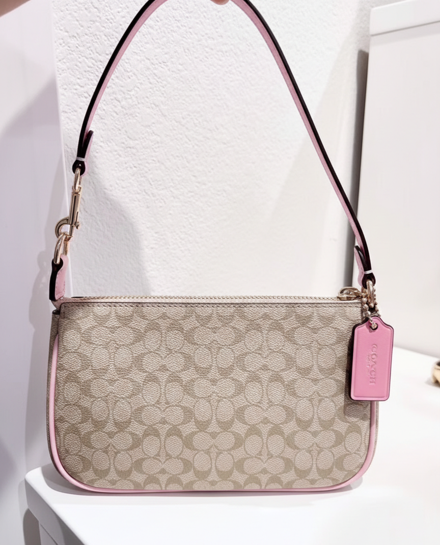 COACH Signature Canvas Small Shoulder Bag – Beige & Pink #28
