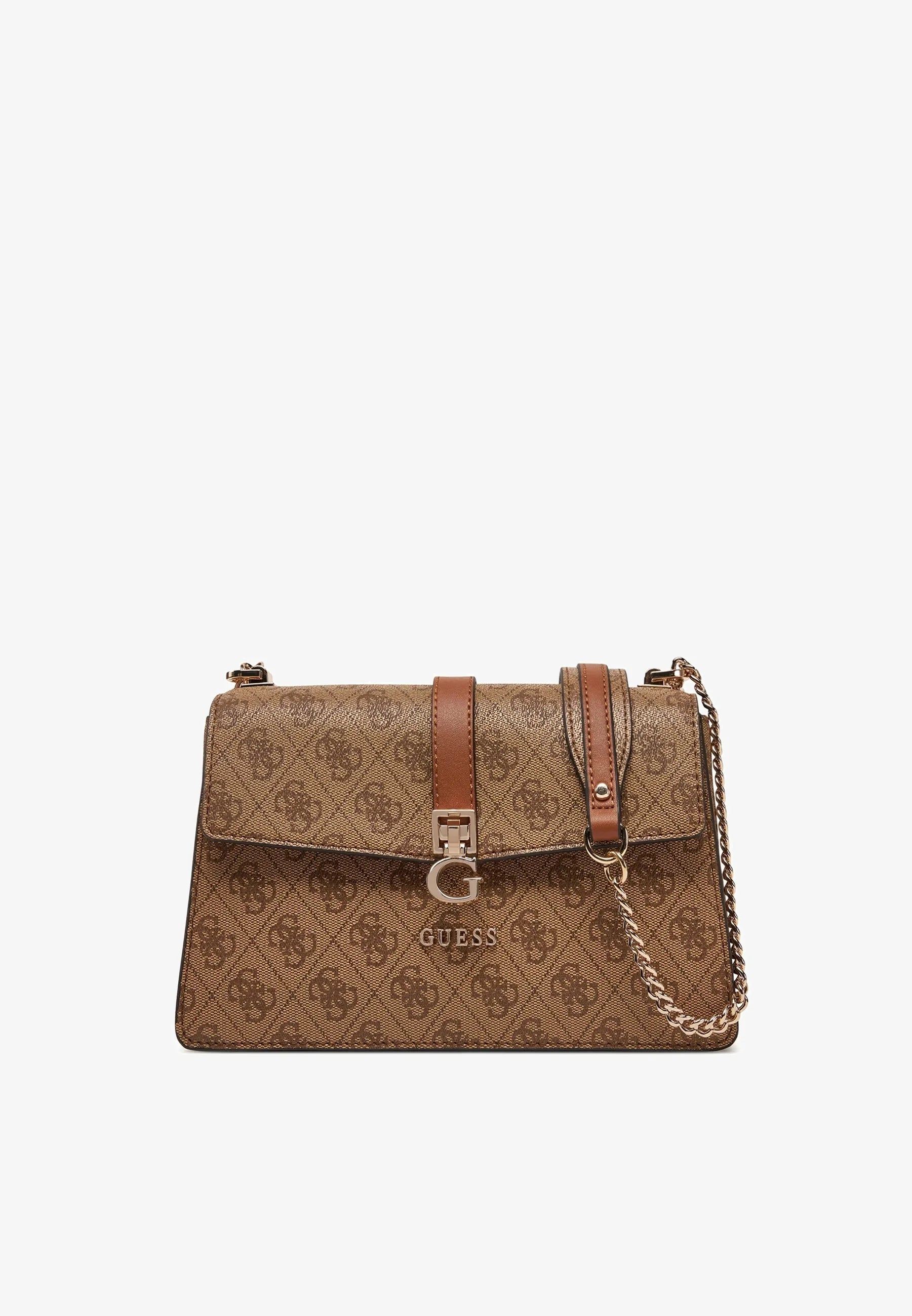 Guess Logo Print Crossbody Bag – Classic Brown Monogram, Elegant Gold-Tone Chain #5