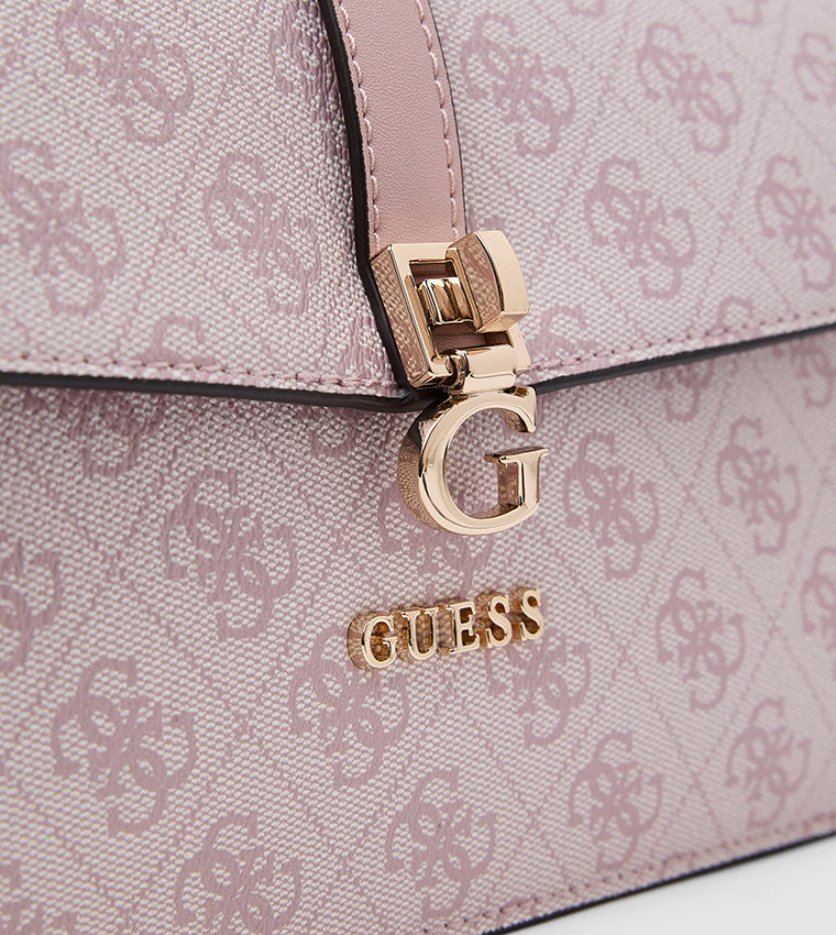 Guess Logo Print Crossbody Bag – Soft Pink Monogram, Elegant Gold-Tone Chain #4