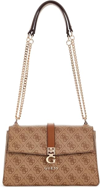 Guess Logo Print Crossbody Bag – Classic Brown Monogram, Elegant Gold-Tone Chain #5