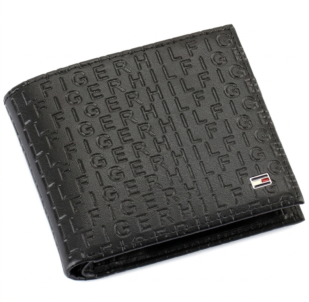 Tommy Hilfiger Men's Embossed Logo Leather Wallet - Black #77