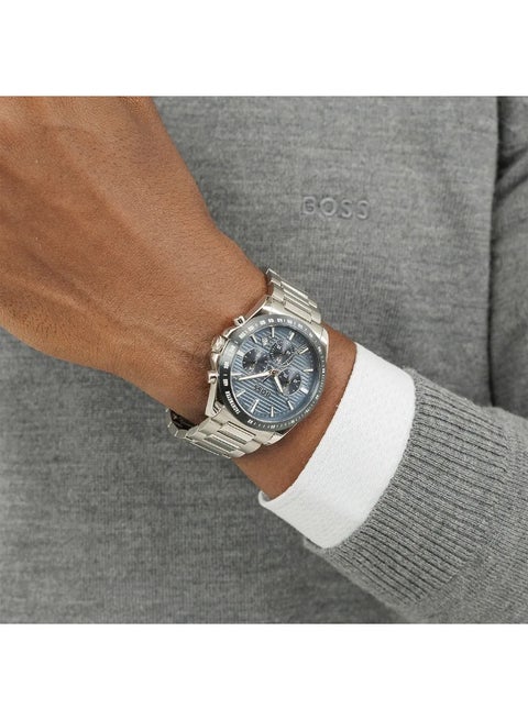 Hugo Boss Strike Chronograph Men's Watch – Model 1514240 | 41mm Stainless Steel, Blue Dial, Tachymeter Bezel