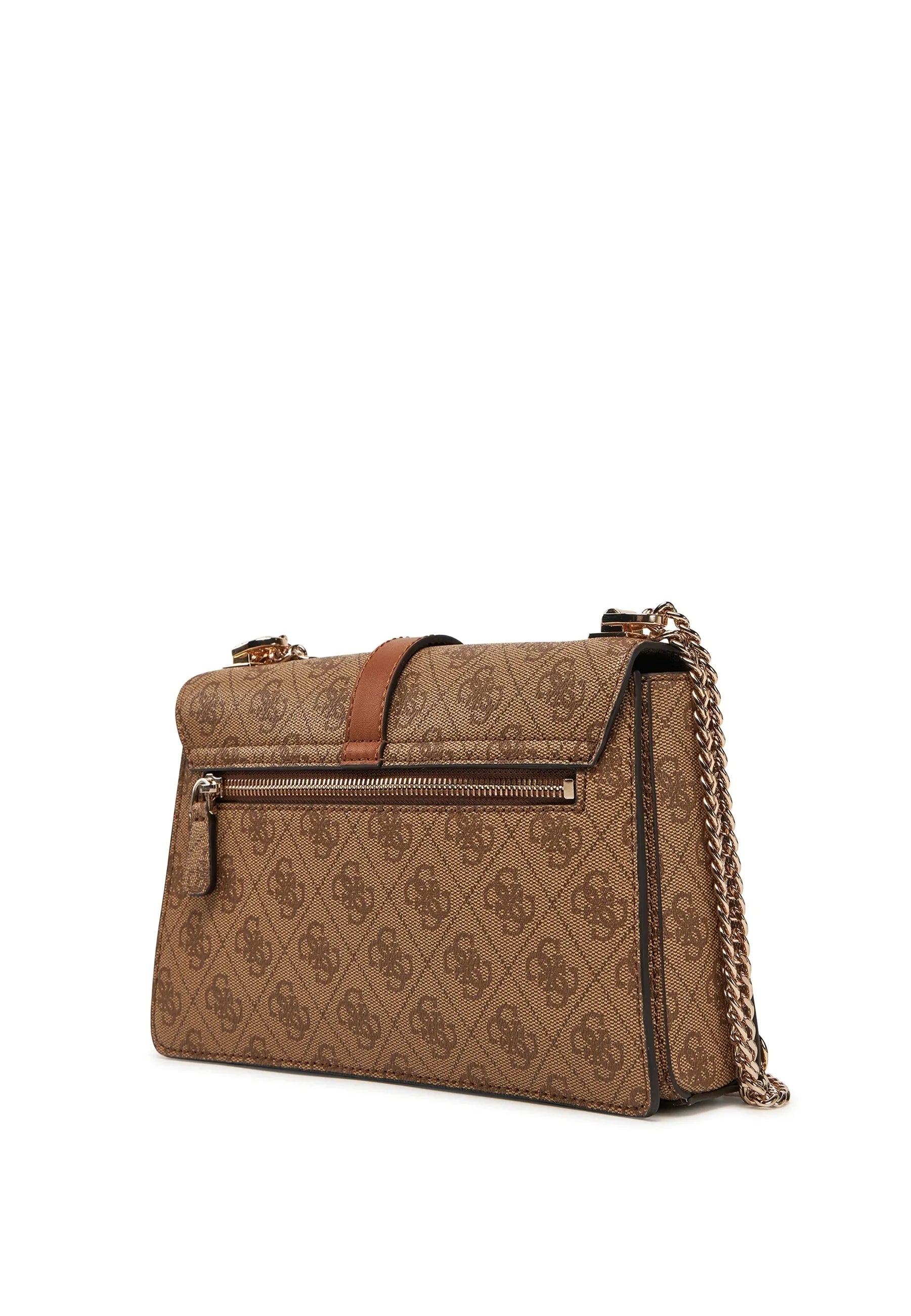 Guess Logo Print Crossbody Bag – Classic Brown Monogram, Elegant Gold-Tone Chain #5
