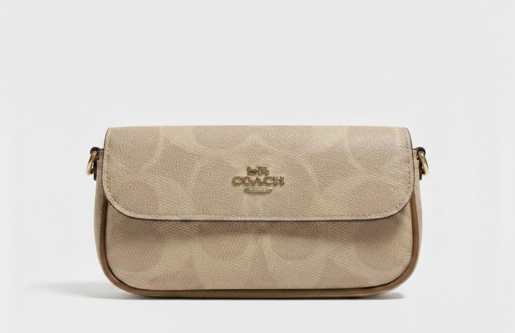 COACH Signature Canvas Flap Crossbody – Light Khaki & Tan #54