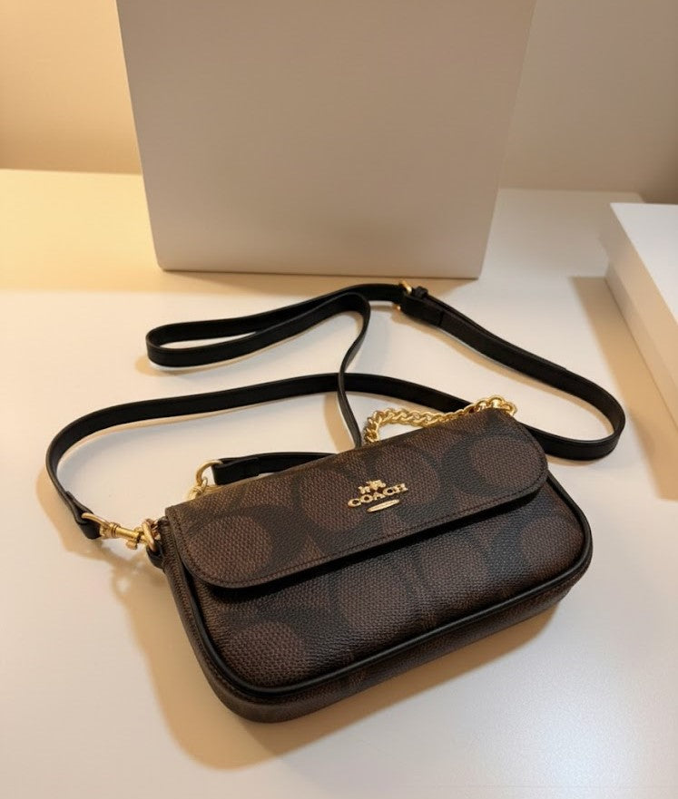 COACH Signature Canvas Flap Crossbody -Brown & Black #21