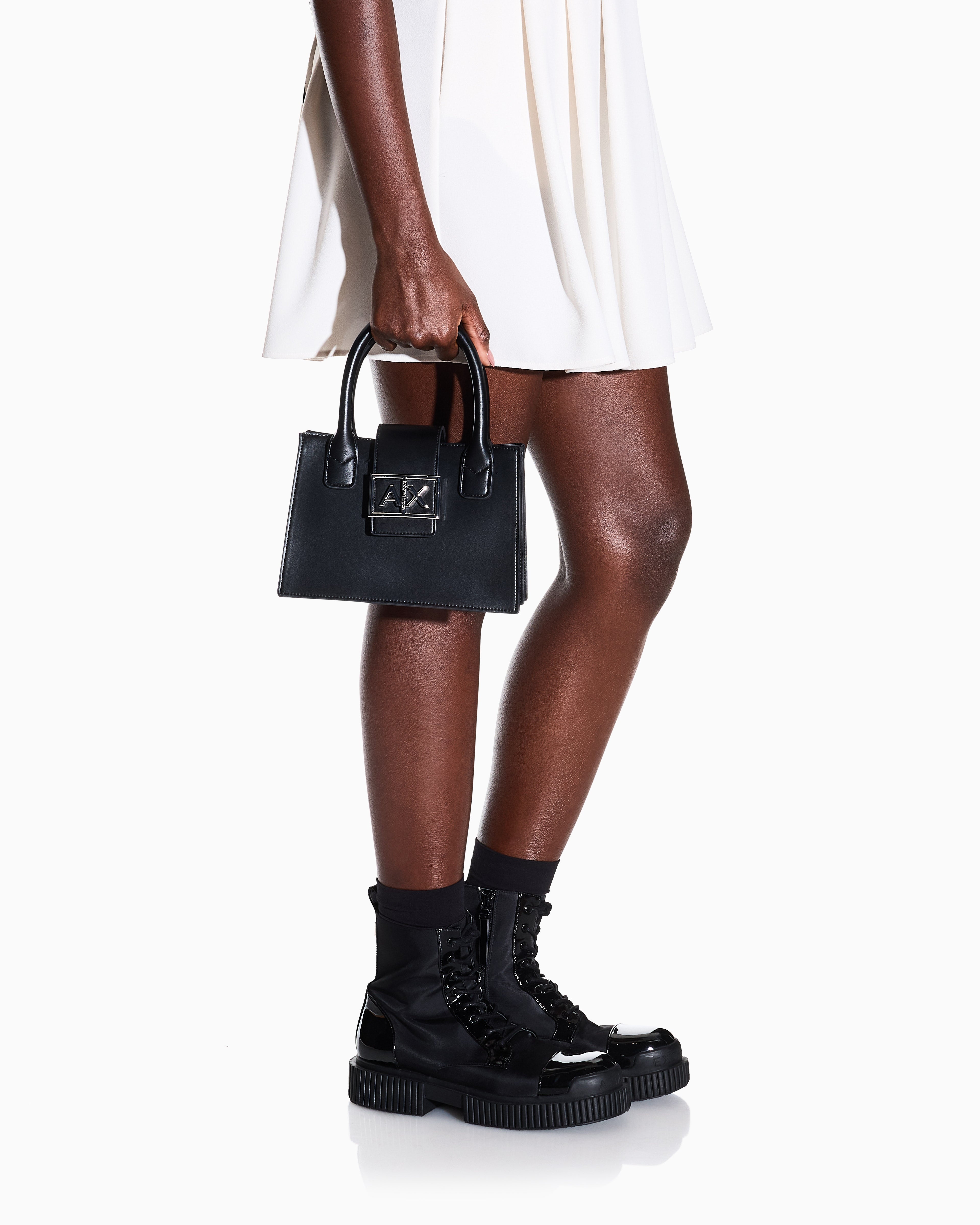 A|X Armani Exchange Small Square Satchel – Silver Hardware, Modern Minimalist Design #6