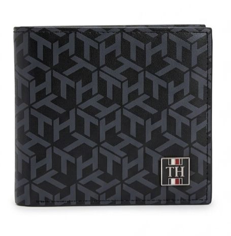 Tommy Hilfiger Men's Monogram Geometric Wallet - Black & Grey #74