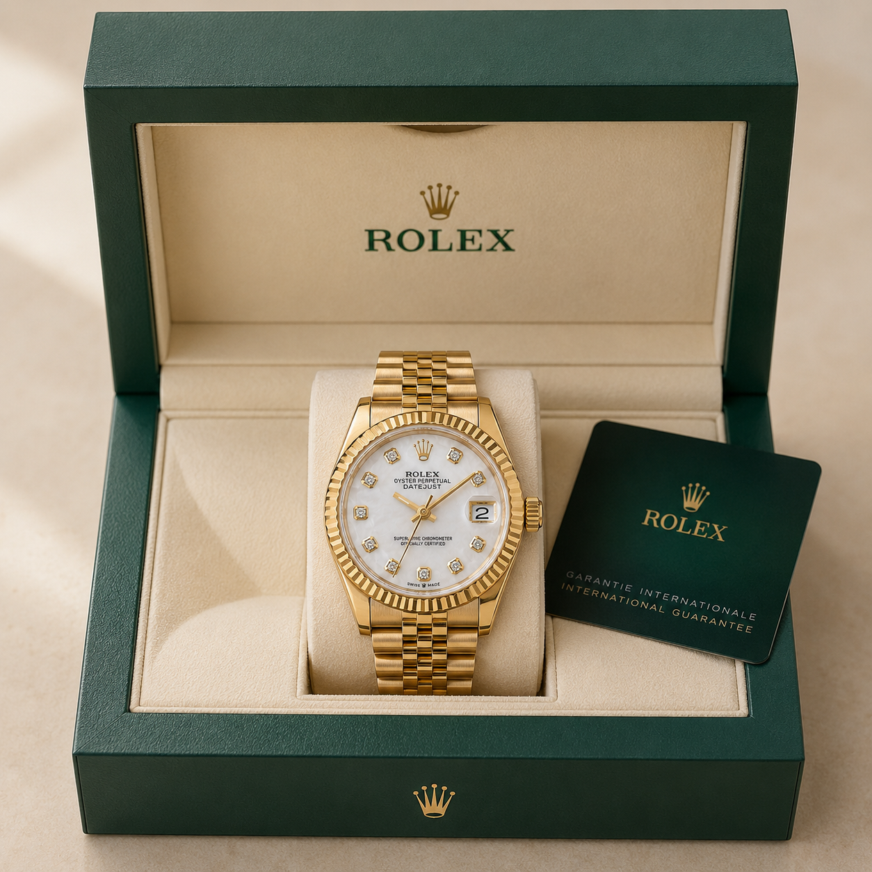 Luxury Rolex Datejust Full Gold Edition with White Mother of Pearl Diamond Rolex-w.01