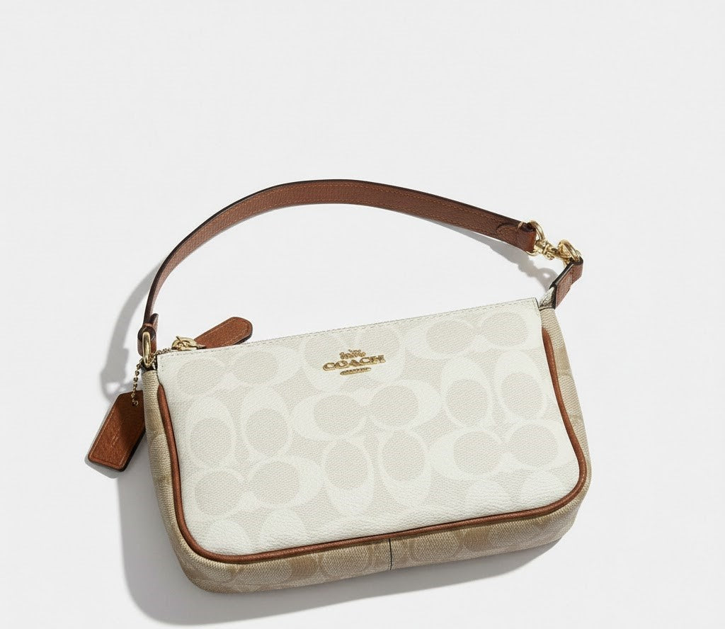 COACH Signature Canvas Small Shoulder Bag – Beige & White #31