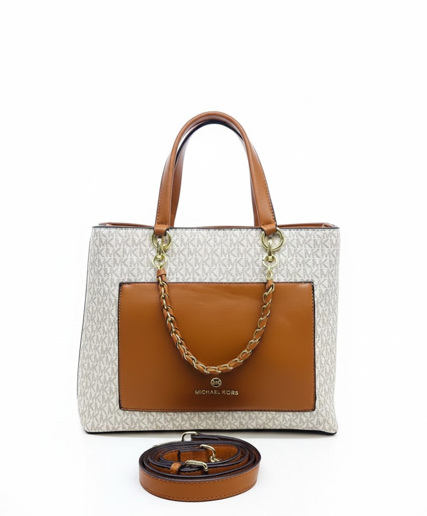 Michael Kors Monogram Tote – Chain Detail & Two-Tone Elegance #2