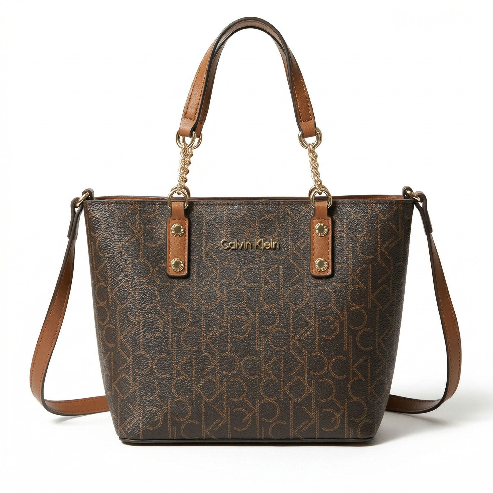Calvin Klein Medium Tote Bag – Brown Monogram Logo Design, Timeless Classic Style #3