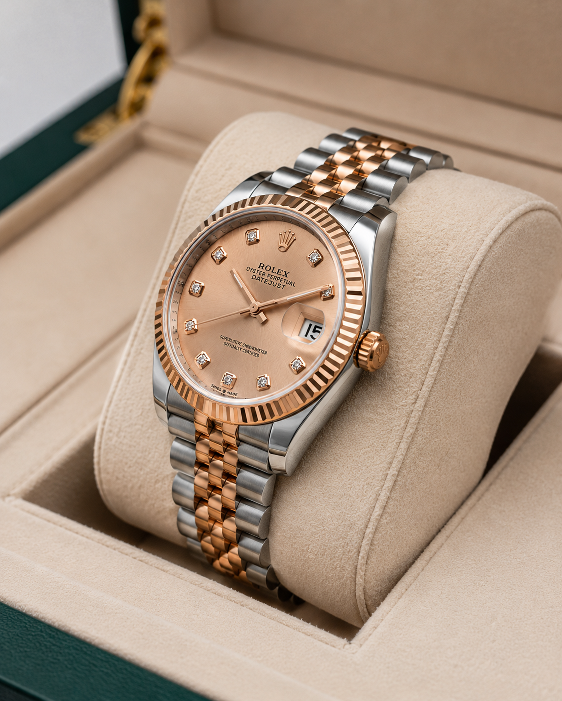 Rolex Datejust Rose Gold and Silver Luxury Watch with Diamond Dial Rolex-w. 07