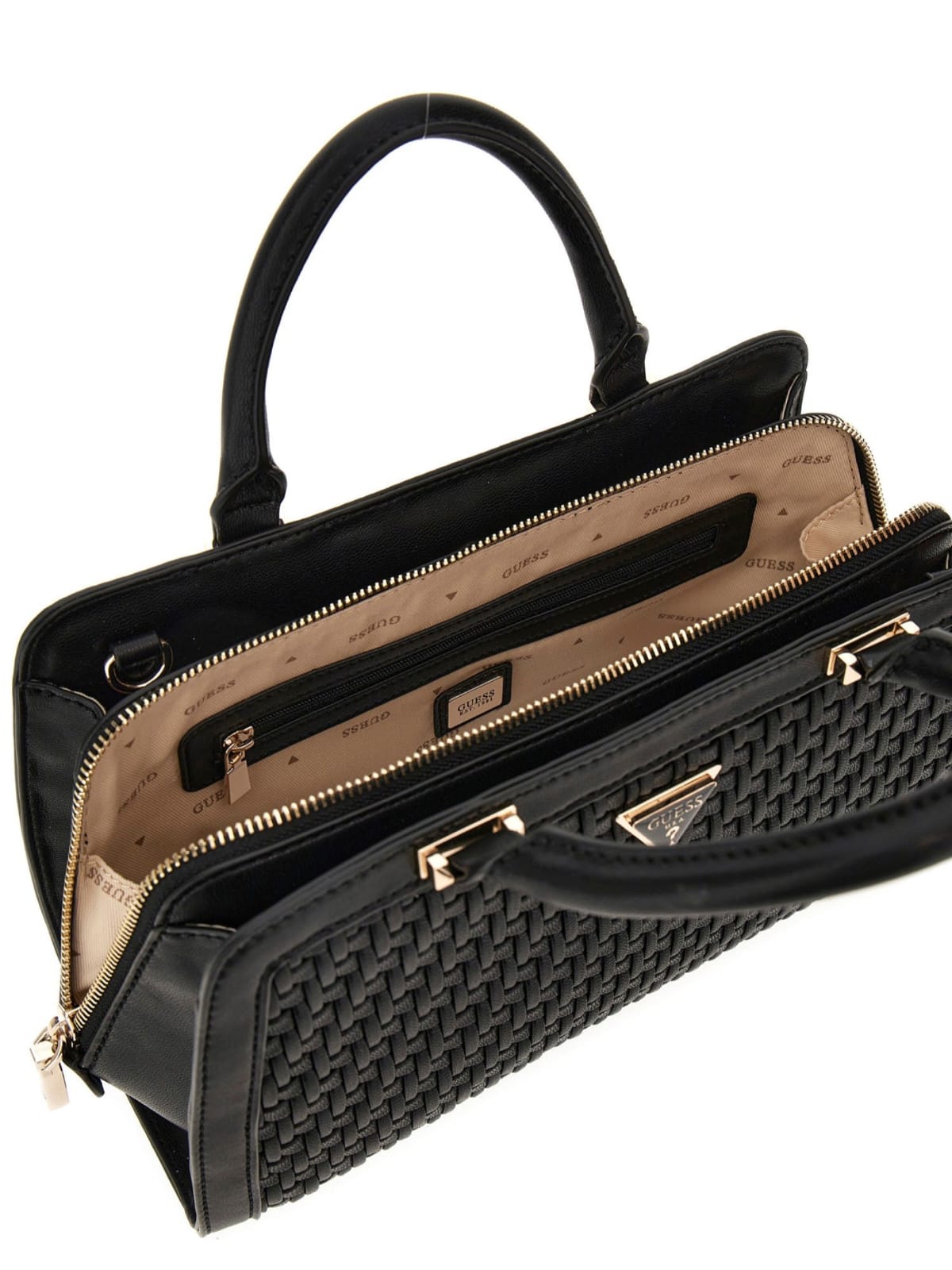 GUESS Woven Satchel Bag - Elegant Midnight Black #26