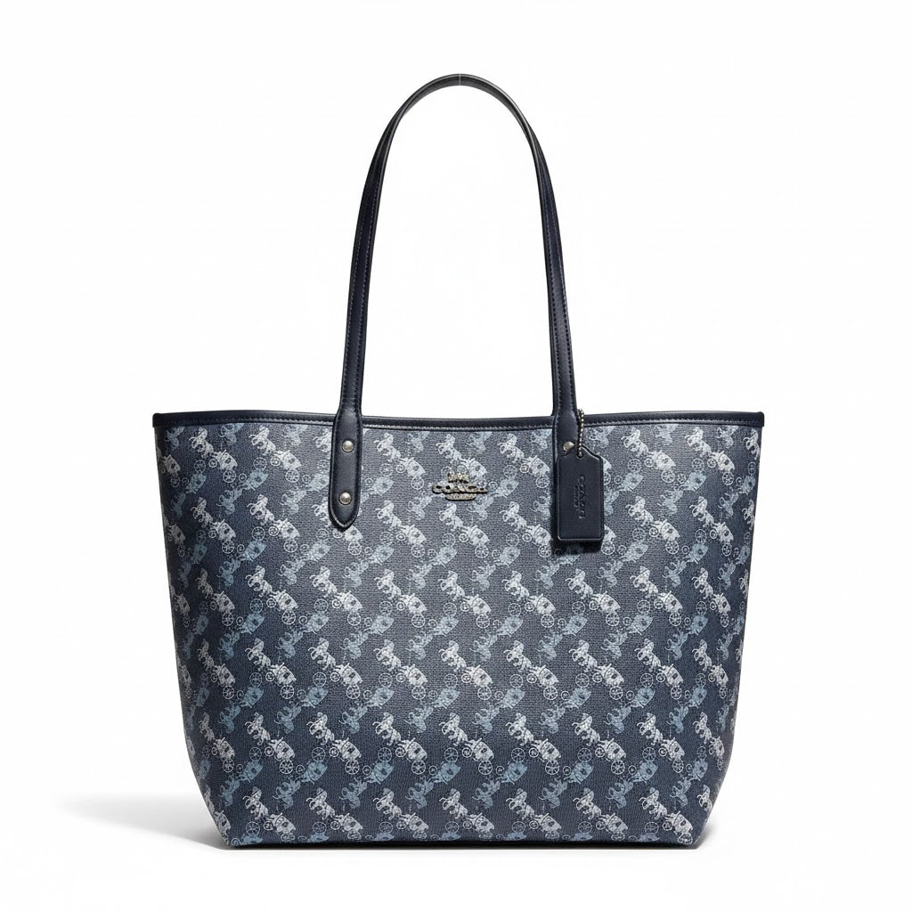 COACH Horse and Carriage Print City Tote - Denim Blue #13