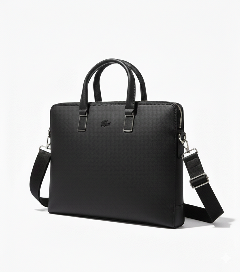 Lacoste Black Leather Laptop Bag #1