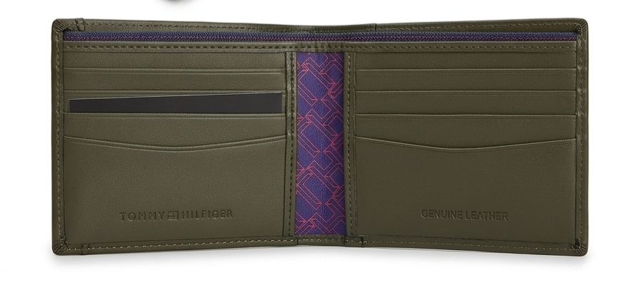 Tommy Hilfiger Men's Leather Bi-fold Wallet - Olive Green #68