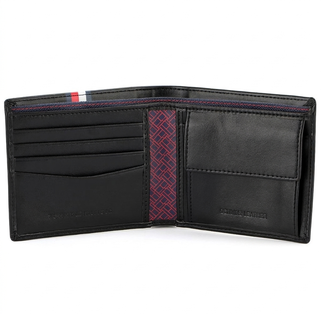 Tommy Hilfiger Men's Global Stripe Leather Wallet - Black #78
