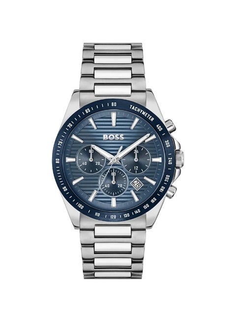 Hugo Boss Strike Chronograph Men's Watch – Model 1514240 | 41mm Stainless Steel, Blue Dial, Tachymeter Bezel