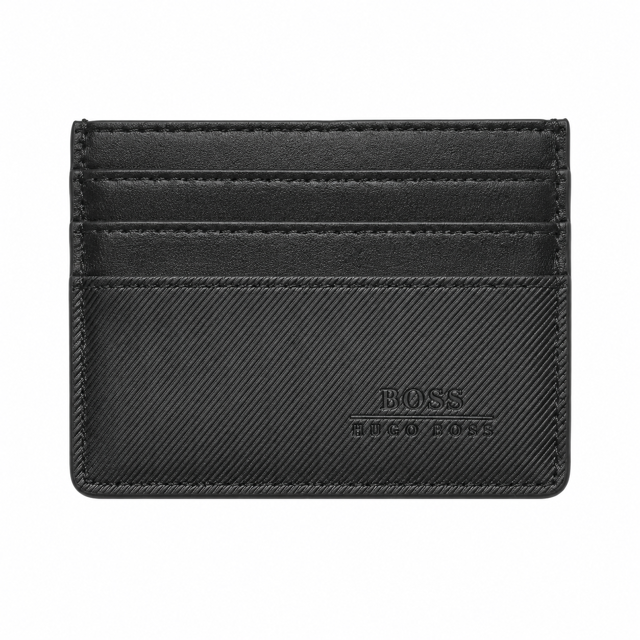 BOSS Hugo Boss Textured Leather Card Holder - Sleek Black