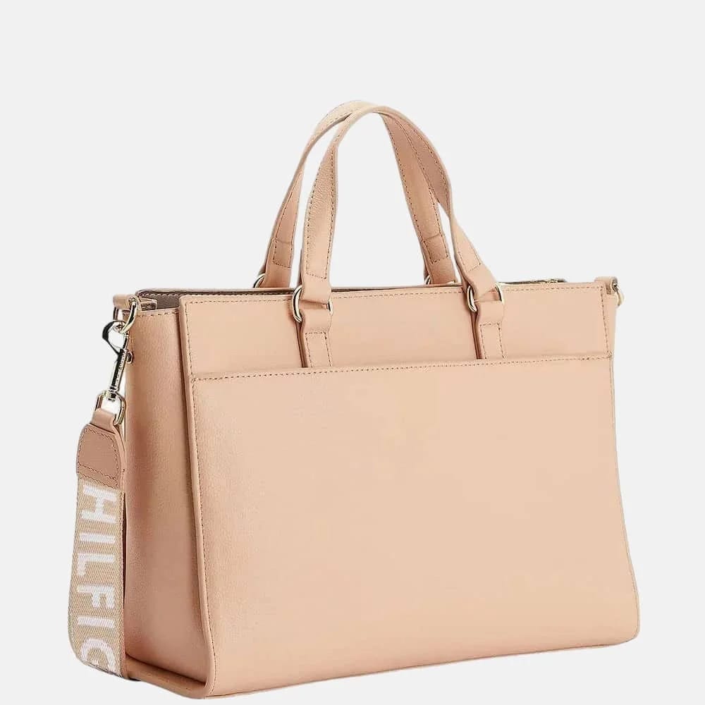 Tommy Hilfiger Elegant Nude Satchel Bag with Logo Webbing Strap #14