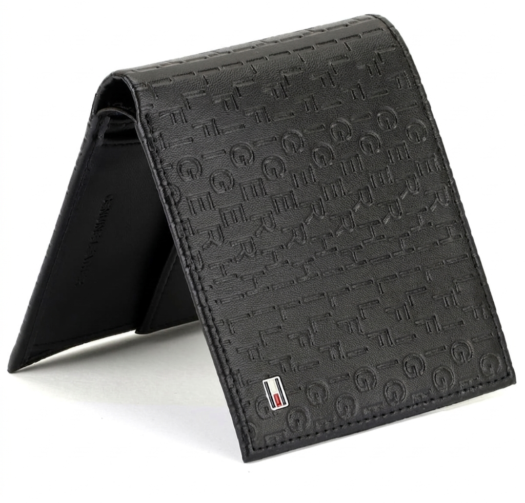 Tommy Hilfiger Men's Embossed Logo Leather Wallet - Black #77