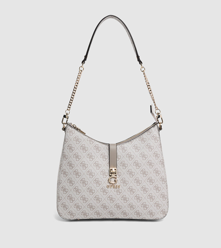 Guess Logo Monogram Hobo Bag – Stone White #164