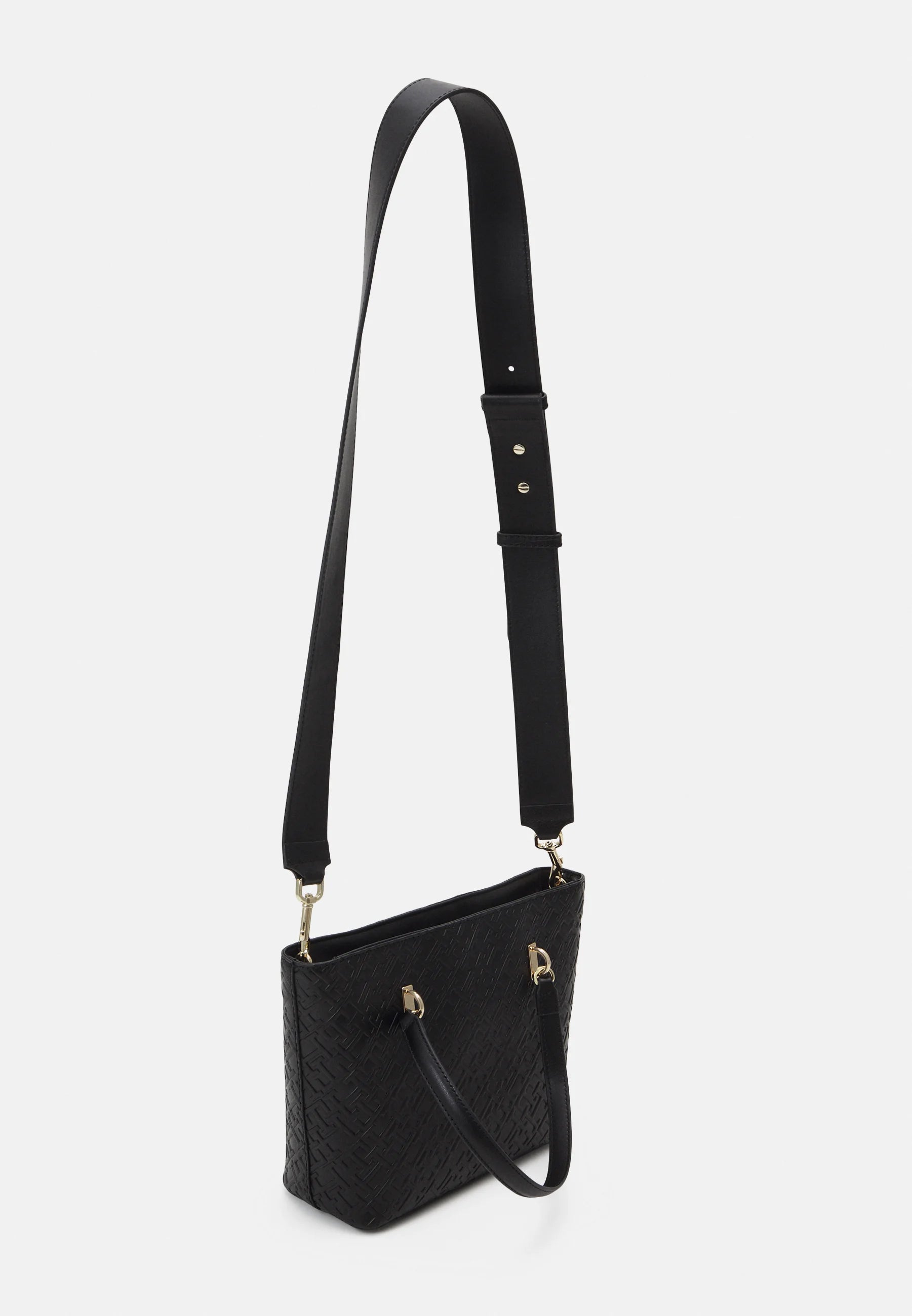 Tommy Hilfiger Embossed Monogram Tote Bag – Classic Black, Sophisticated Dual-Strap Design #01