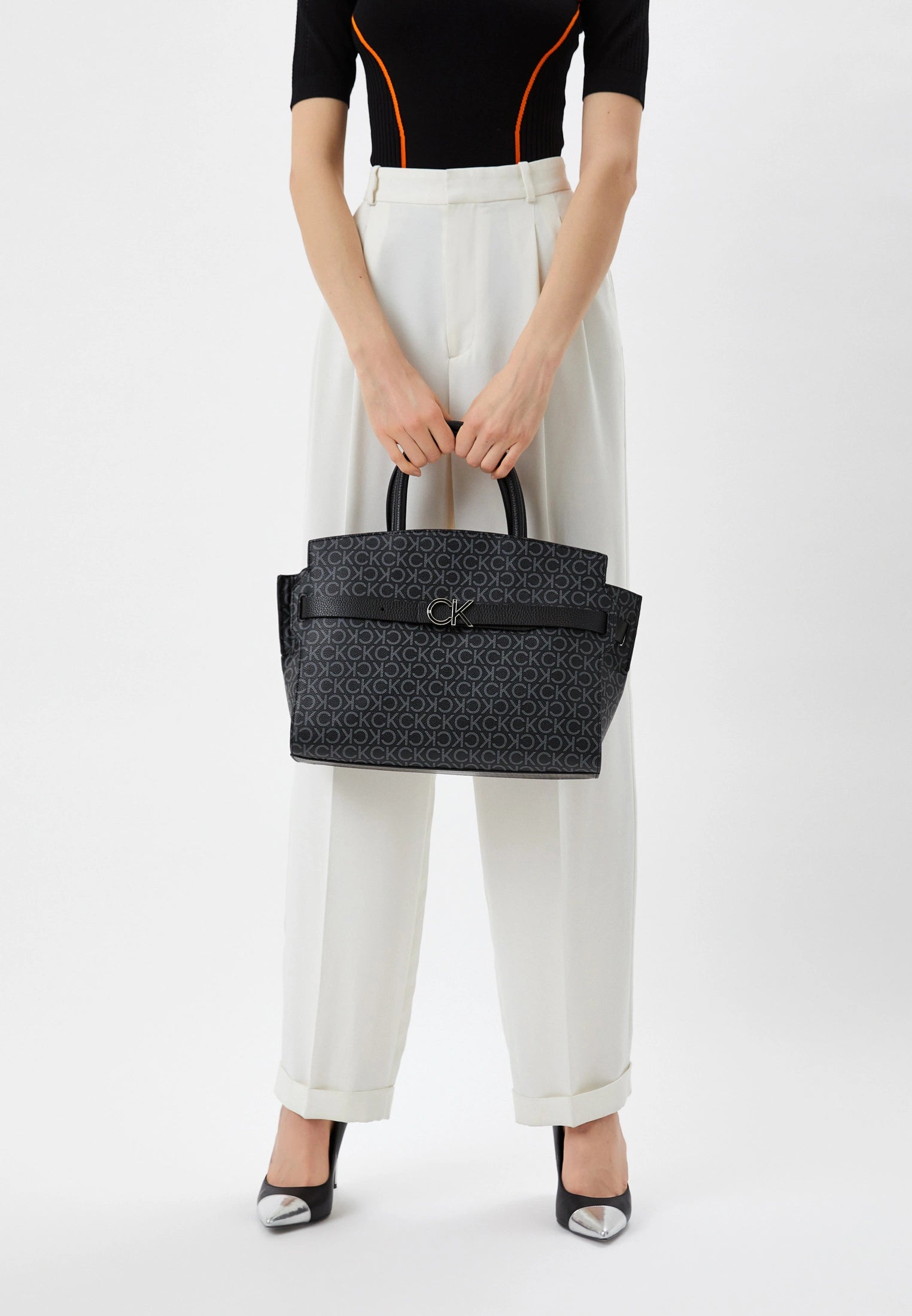 Calvin Klein Monogram Satchel - Sleek Charcoal Grey #17