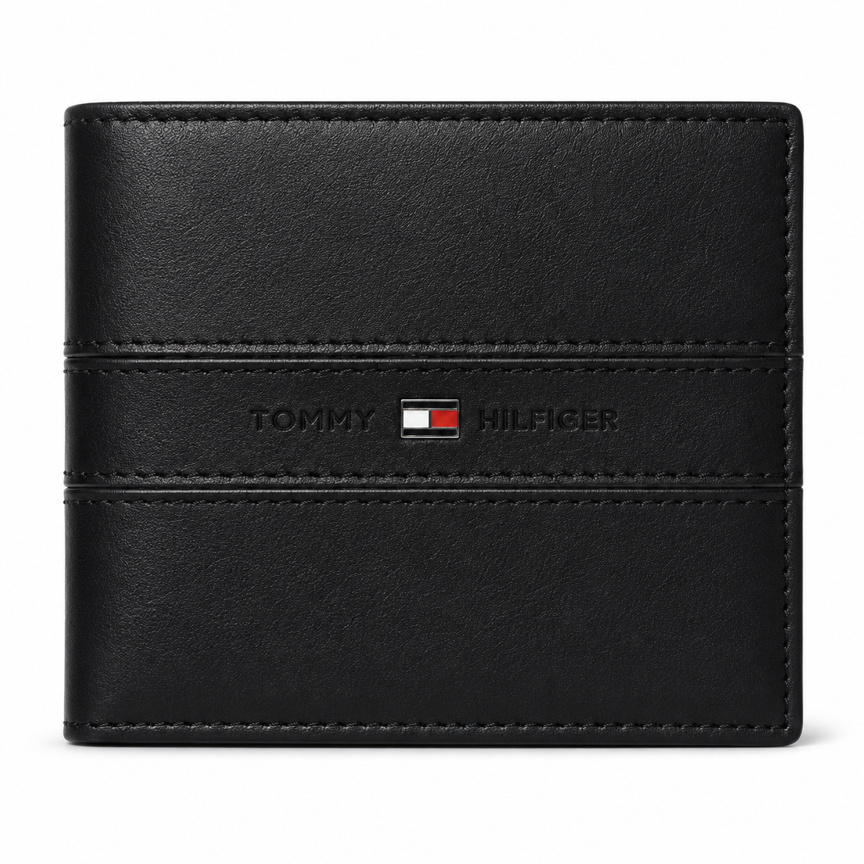 Tommy Hilfiger Men's Bifold Leather Wallet – Black, Red & Navy #005