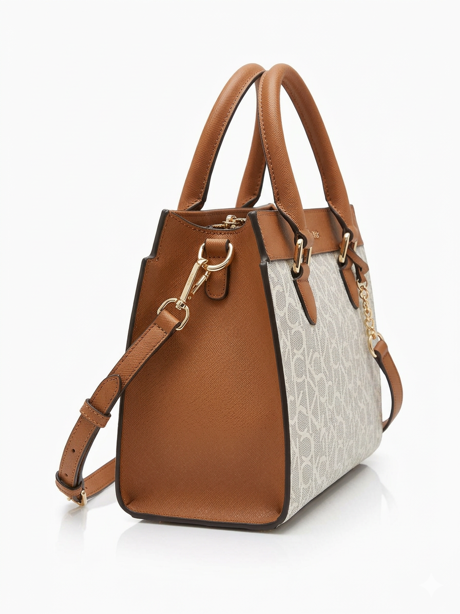 Calvin Klein Monogram Satchel - Chic Beige & Cognac #19