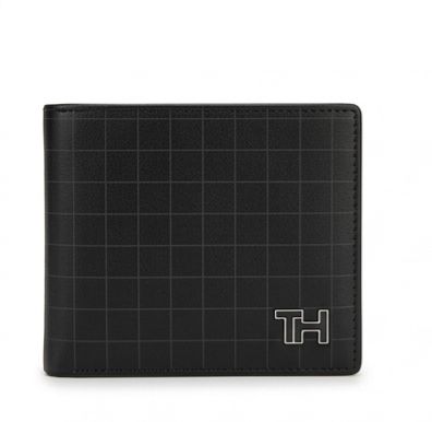 Tommy Hilfiger Men's Grid Textured Leather Wallet - Black #75