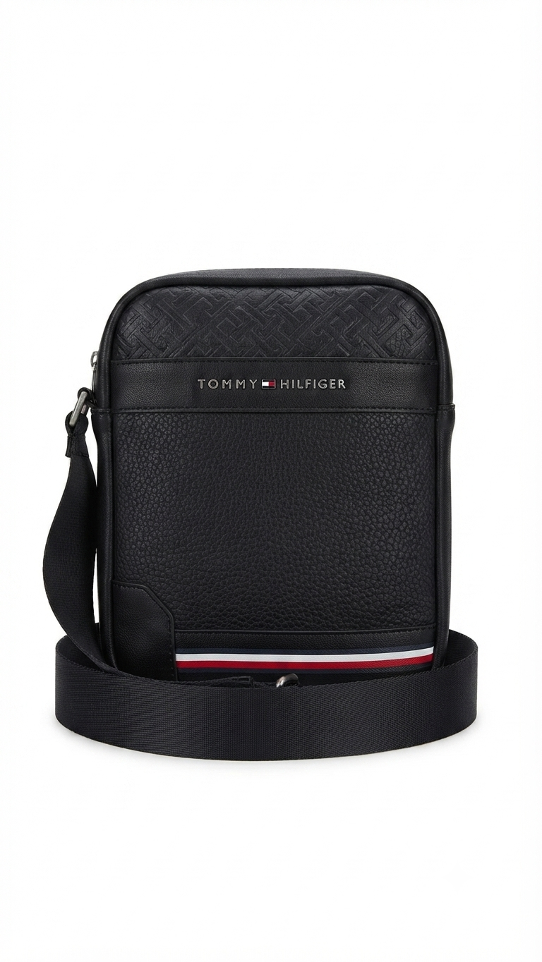 Tommy Hilfiger Men’s Black Leather Crossbody Bag AM0AM11308 – Elegant Everyday Hands-Free Bag#0042