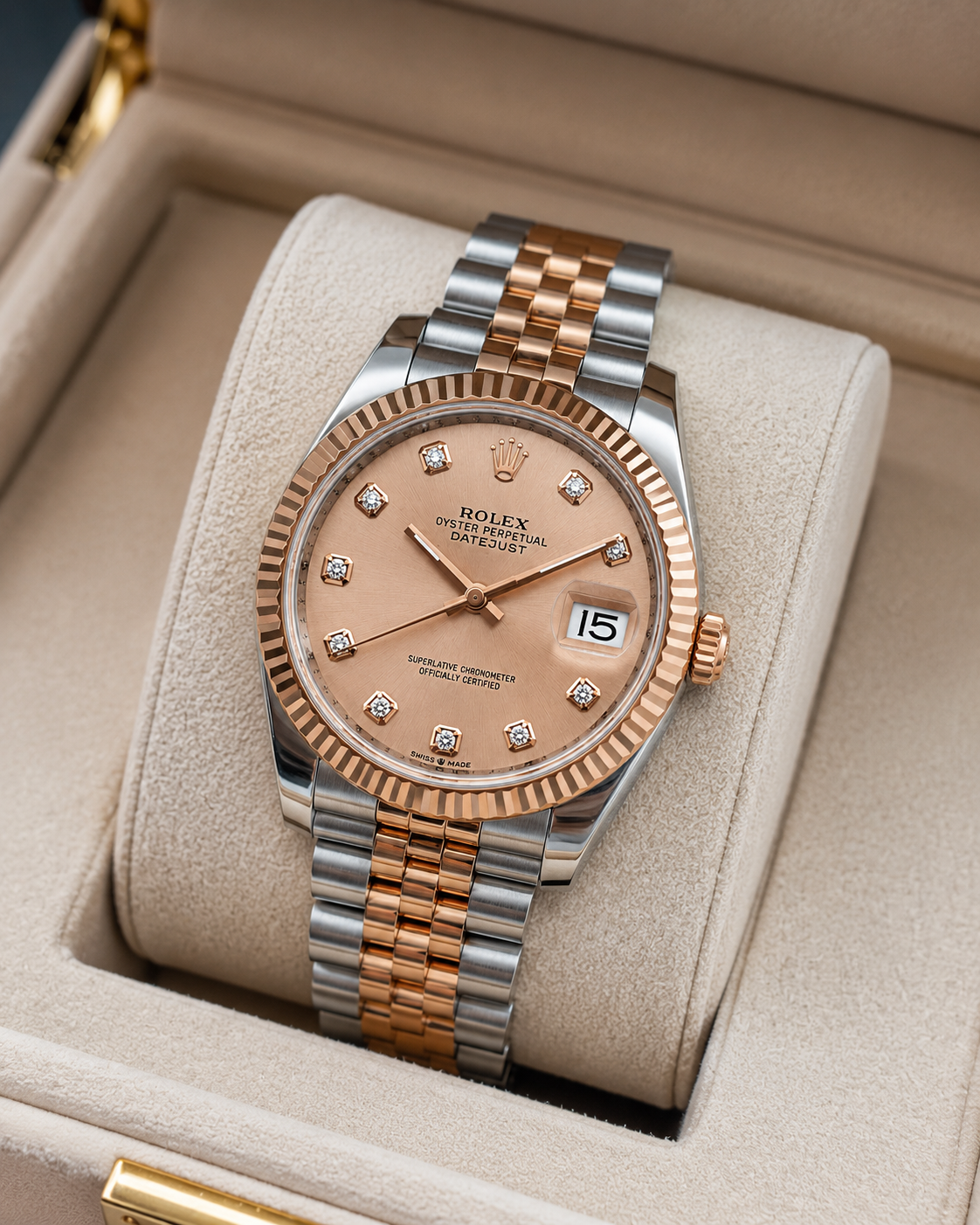 Rolex Datejust Rose Gold and Silver Luxury Watch with Diamond Dial Rolex-w. 07