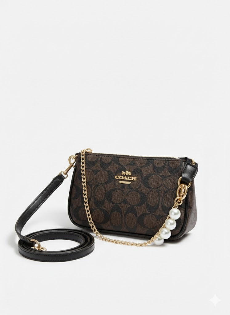 COACH Signature Canvas Flap Crossbody - Brown & Black #9