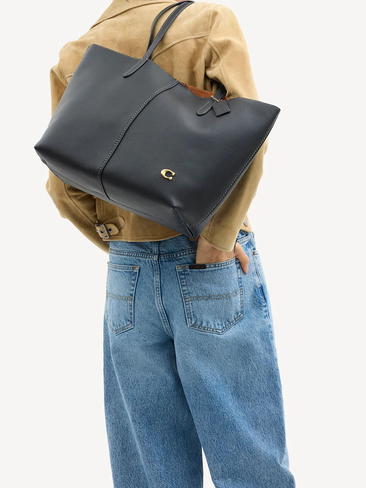 COACH Polished Pebble Leather Tote - Chalk Black #17
