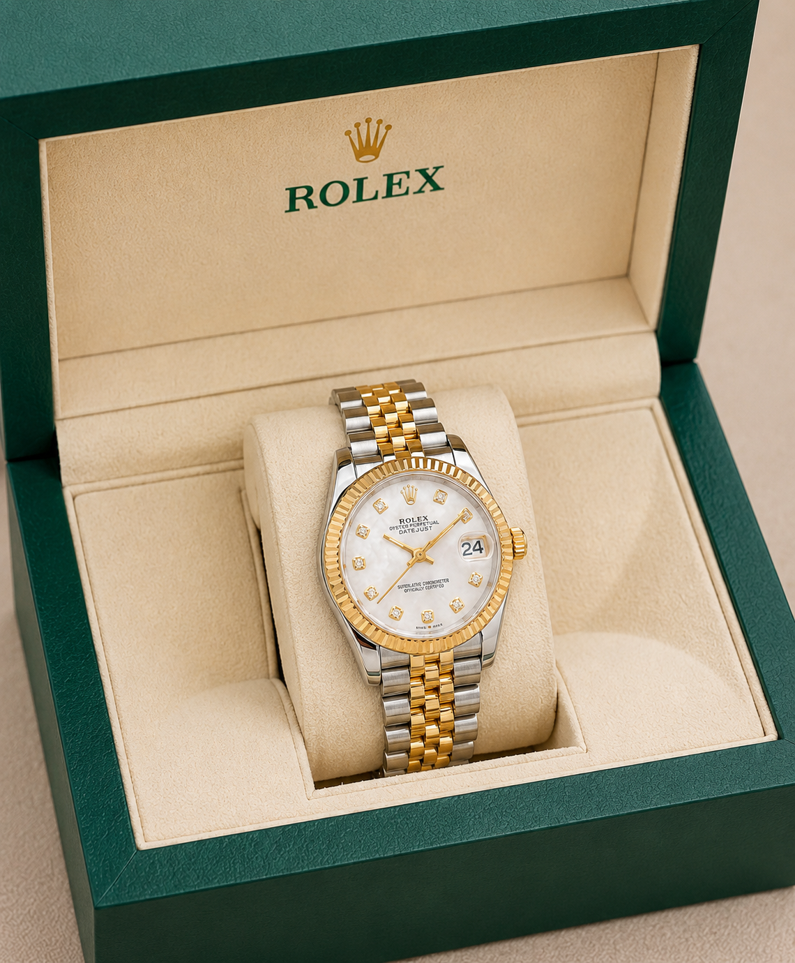 Luxury Rolex Datejust Elegant Two-Tone Gold & Silver Edition with White Mother of Pearl Diamond Dial Rolex-w.02