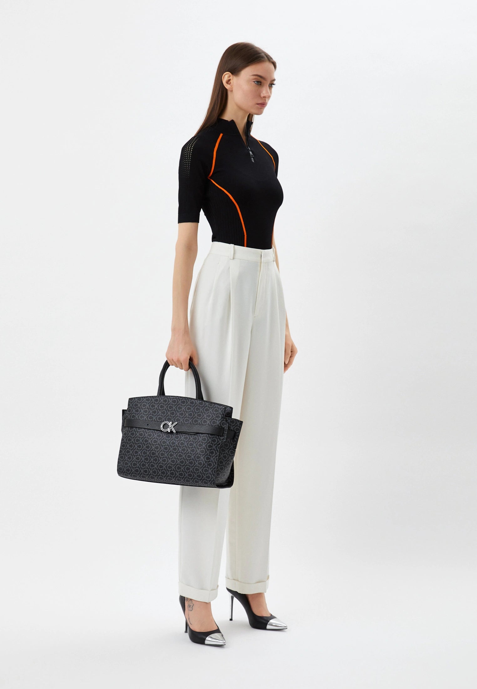 Calvin Klein Monogram Satchel - Sleek Charcoal Grey #17