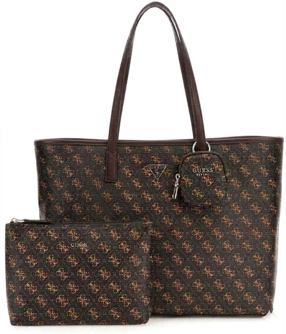 Guess Signature Monogram 3-in-1 Tote Bag - Chocolate Brown #185