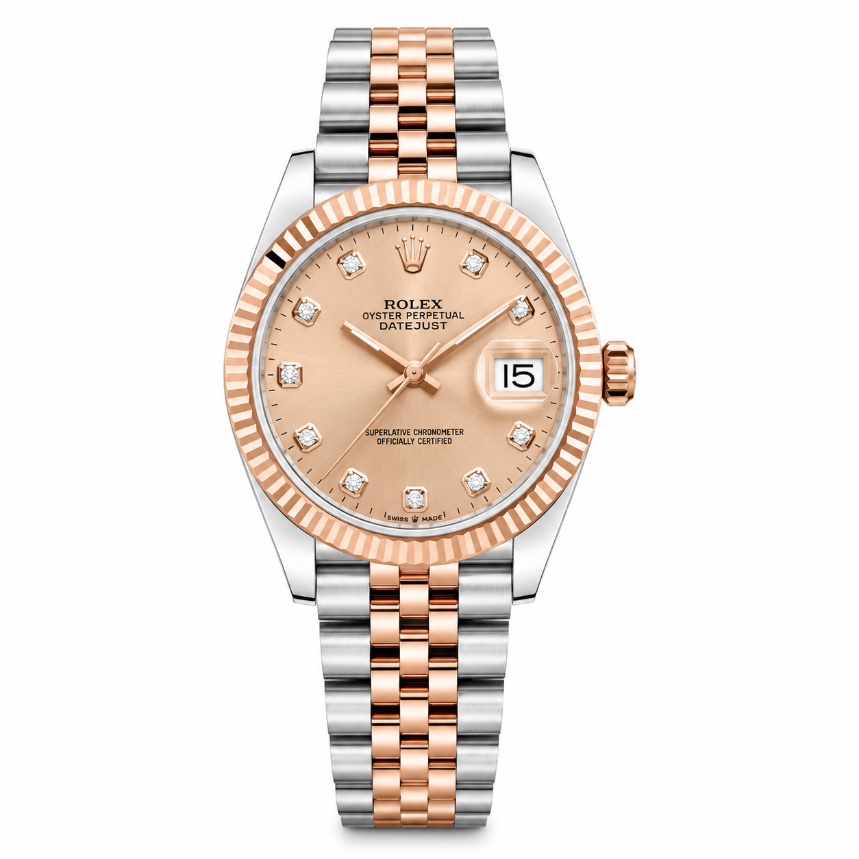Rolex Datejust Rose Gold and Silver Luxury Watch with Diamond Dial Rolex-w. 07