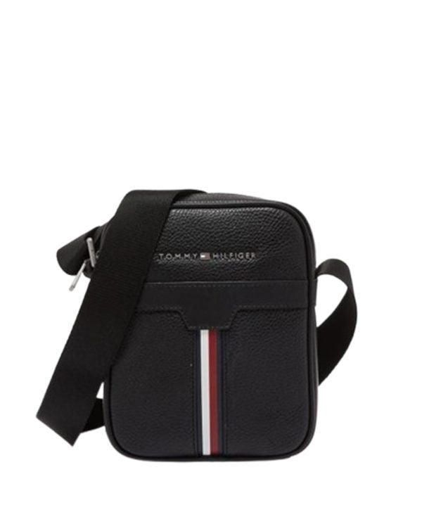 Tommy Hilfiger Polished Black Leather Reporter Bag for Men #48