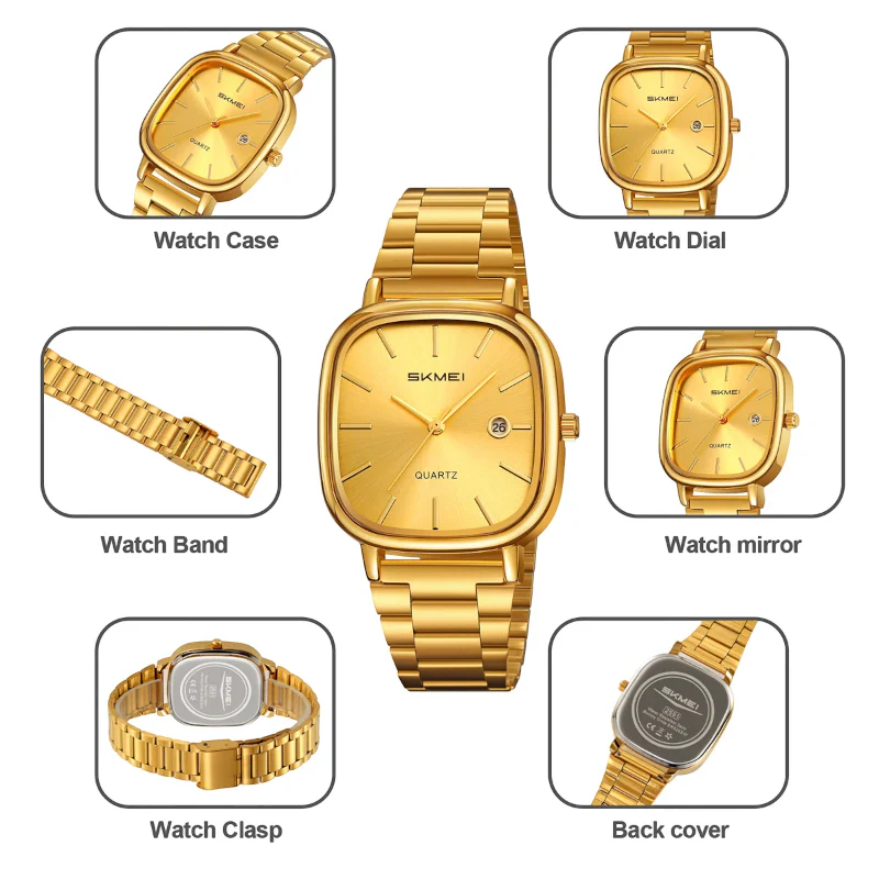 SKMEI 2551 Men's Quartz Watch – Gold Stainless Steel, Elegant Square Dial