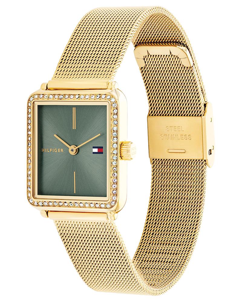 Tommy Hilfiger Women’s Gold Stainless Steel Mesh Watch – Green Dial, Crystal Accents (1782791)