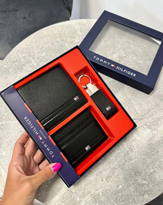 TH Black Leather Wallet-Keychain-Card Holder Set For Men 2#