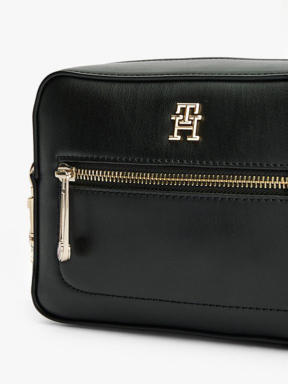 TH Black Leather Crossbody Bag