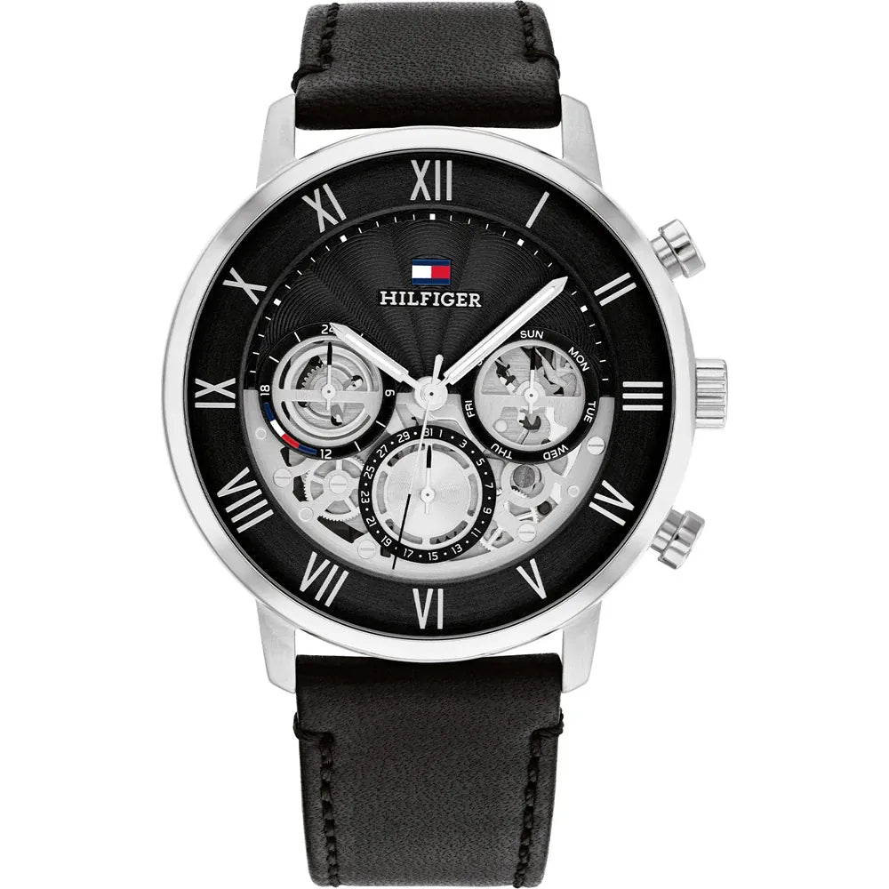 Men’s Watch – Tommy Hilfiger Legend 1710565, Black Dial with Genuine Black Leather Strap